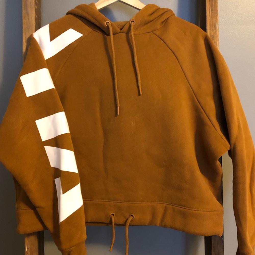 Brown Hoodie with White Sleeve Design